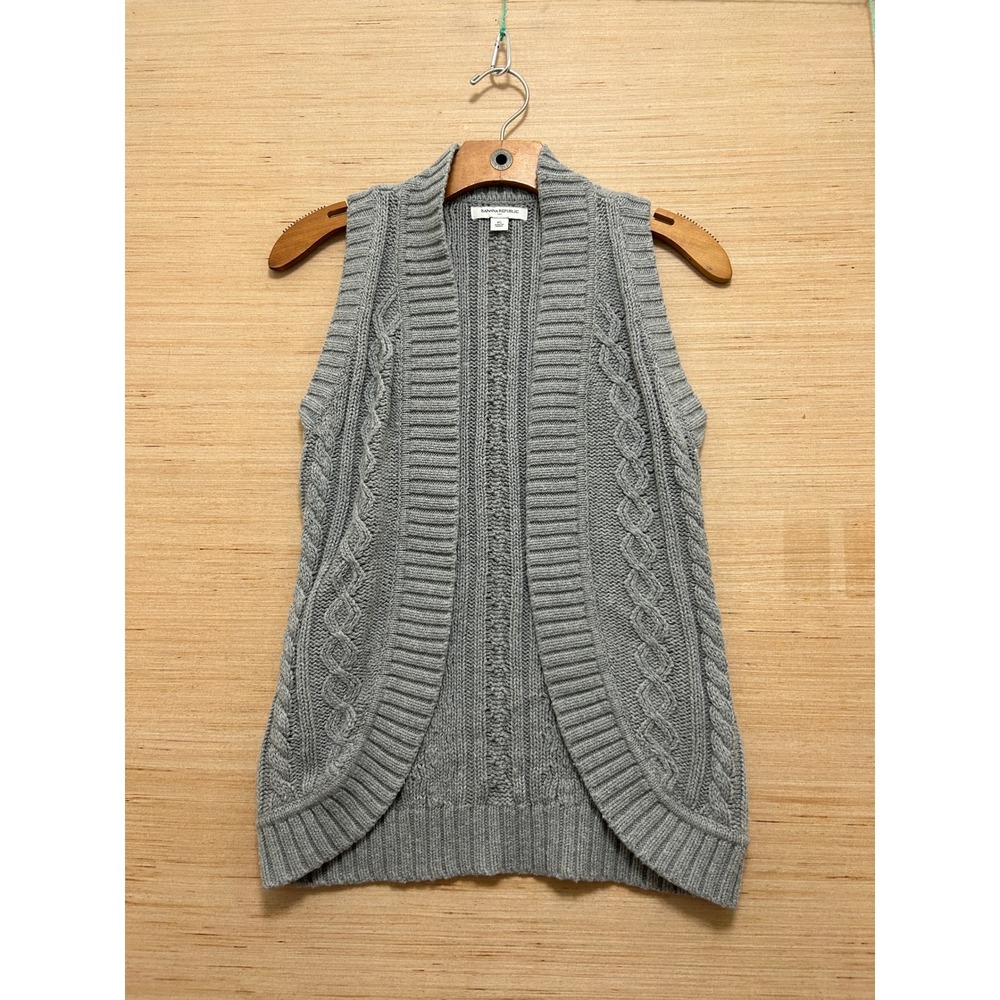 Banana Republic Womens XS Gray Cable Knit Open Front Cardigan Vest Shawl Collar